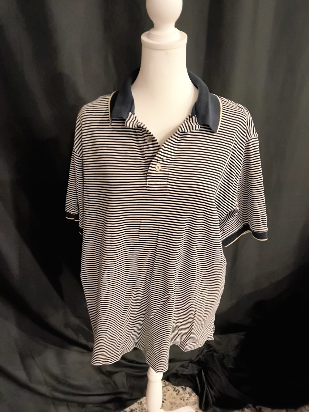 Slazenger Navy and White Striped Polo